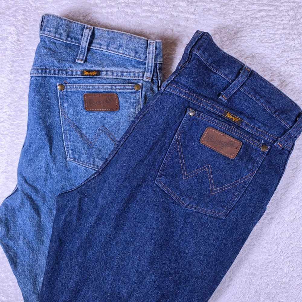 2 Pack Wrangler 47MWZ Regular Men 35/36 Blue Denim Cowboy Cut Straight Leg Jeans